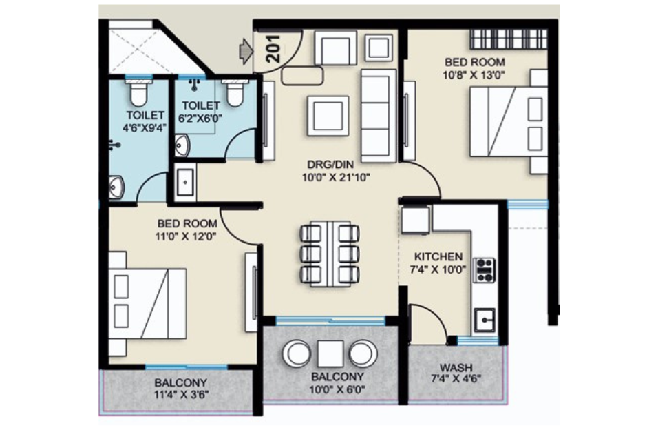 Click me 2BHK Floor Plan
